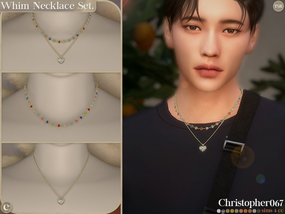The Sims Resource | Whim Necklace Set Male - Diamond Heart Charm