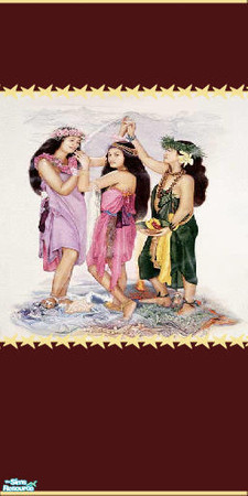Sims 2 — hawiianprincess by skinflin — mauvebrown wall cream border and 3 pretty maidens