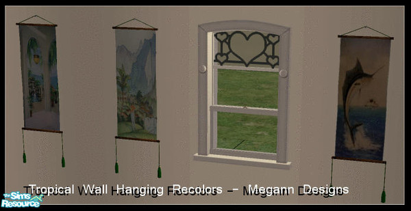 Sims 2 — Tropical Wall Hangings by bubbleykitten — Recolors of the "Winter Blossoms" Wall Hanging.
