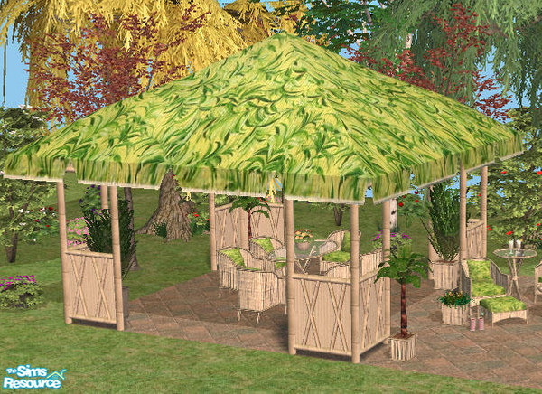 Sims 2 — Tropical Patio - Kiwi Parfait-Green Roof by Simaddict99 — green canvas roof to match the seating fabric. mesh