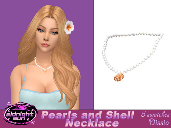 Sims 4 — Pearls and Shell Necklace by Dissia — Pearl necklace with a seashell