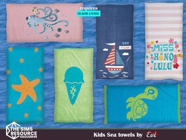 Sims 4 — Kids sea towels by evi — Towels for the beach and the pool with sea themes