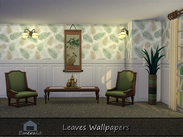 Sims 4 — Leaves Wallpapers1 by Emerald — Evokes a grounding connection to the outdoor, promoting calm and warmth.