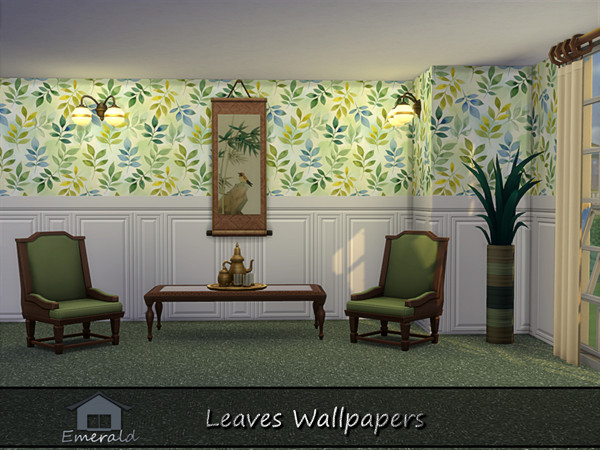 Sims 4 — Leaves Wallpapers2 by Emerald — Evokes a grounding connection to the outdoor, promoting calm and warmth.