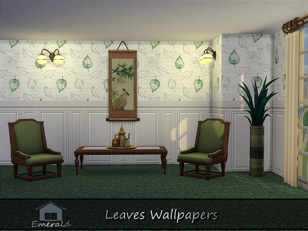 Sims 4 — Leaves Wallpapers3 by Emerald — Evokes a grounding connection to the outdoor, promoting calm and warmth.