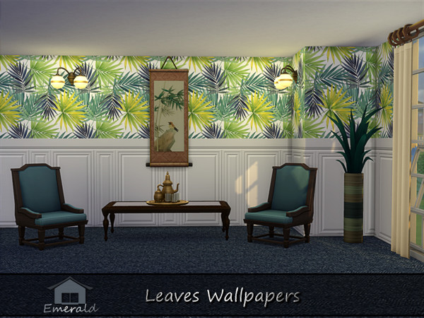 Sims 4 — Leaves Wallpapers4 by Emerald — Evokes a grounding connection to the outdoor, promoting calm and warmth.