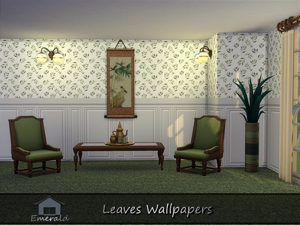 Sims 4 — Leaves Wallpapers5 by Emerald — Evokes a grounding connection to the outdoor, promoting calm and warmth.