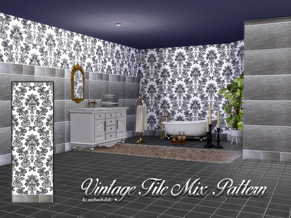 Sims 4 — Vintage Tile Mix Pattern by matomibotaki — A distinctive mix of tiles, featuring large rectangular tiles