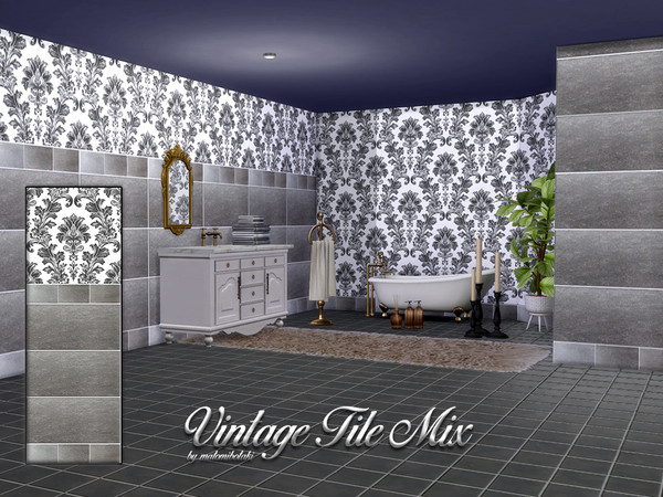 Sims 4 — Vintage Tile Mix by matomibotaki — A distinctive mix of tiles, featuring large rectangular tiles covering the