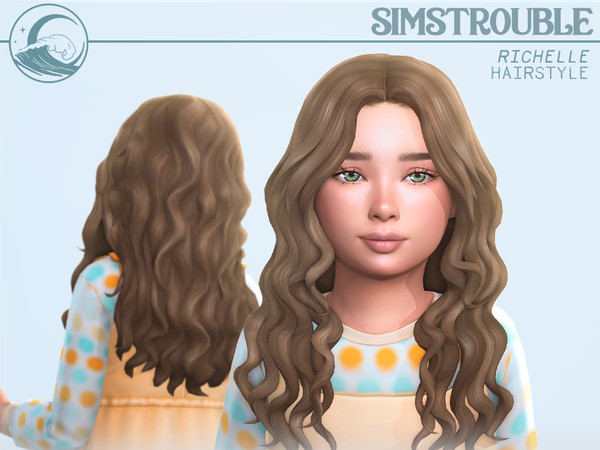 Sims 4 — simstrouble_ChildHair_RichelleV1 by simstrouble — A classic center-parted curly hairstyle with face-framing