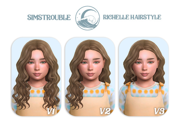 Sims 4 — simstrouble_ChildHair_RichelleV2 by simstrouble — A classic center-parted curly hairstyle with face-framing