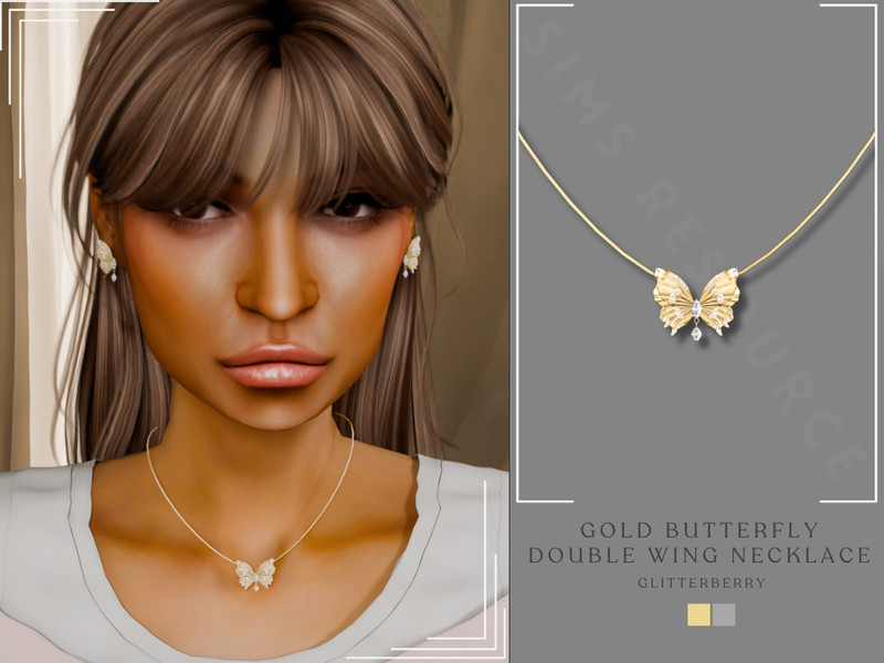 Sims 4 pet and animal accessory CC PATREON - Gold Butterfly Double Wing Necklace by Glitterberryfly