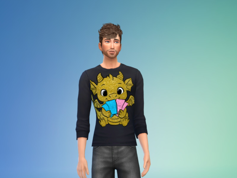 Sims 4 animal-inspired fashion CC BASE GAME RECOLOR Men's Golden Dragon Card Gaming Tee with my orginal artwork added by WriterVengeance