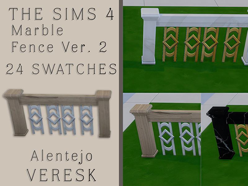 Sims 4 CC VERESK:Alentejo Marble Fence Ver 2 by Veresk_Veresk