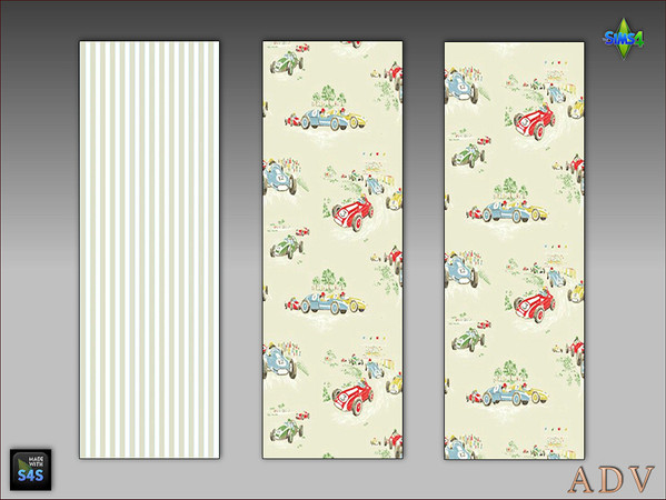 Sims 4 — ADV-Mabra SIXTYFIVE s4WallSet by MABRA2 — 3 parted wallpaper set for boy's room
