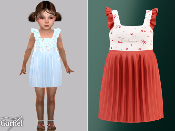Sims 4 — Toddler - Ruffled floral dress with soft pleated skirt by Garfiel — A charming toddler dress with delicate