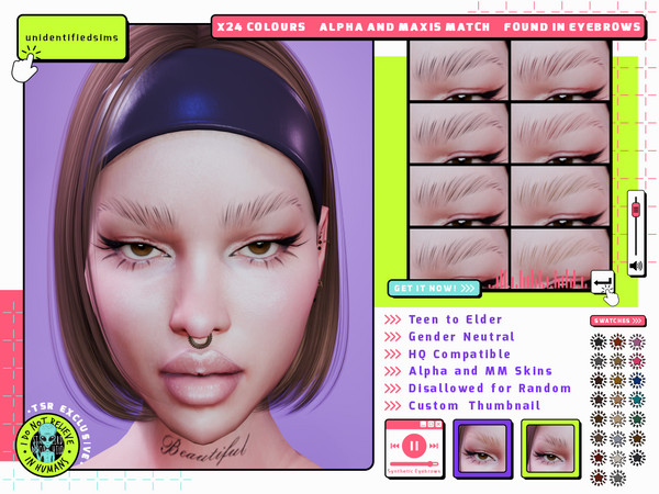 Sims 4 — Synthetic Eyebrows by unidentifiedsims — 24 Colours
