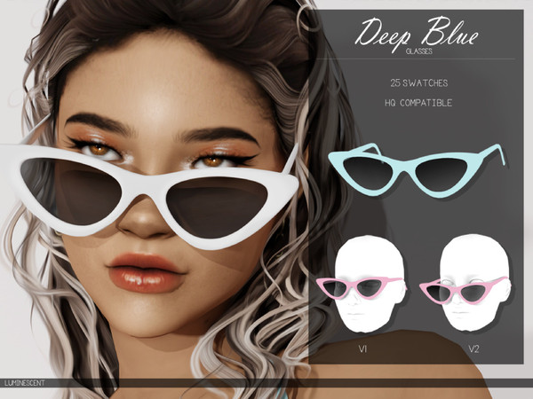 Sims 4 — Deep Blue Sunglasses by Luminescent-cc — -2 Versions for sunglasses position