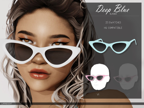 Sims 4 — Deep Blue Sunglasses V1 by Luminescent-cc — -2 Versions for sunglasses position