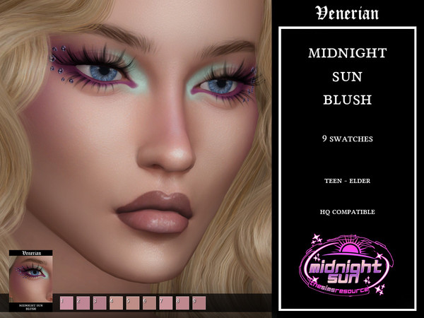 Sims 4 — Venerian_Midnight_Sun_Blush_HQ by Venerian — This set contains 4 items: eyeshadow, lipstick, blush, and eye
