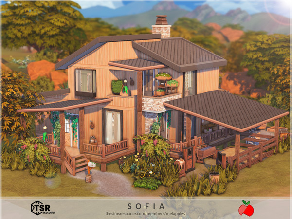Sims 4 — Sofia - no cc by melapples — a 1 bedroom home for animal lovers . 1st floor: hallway, kitchen, living room,