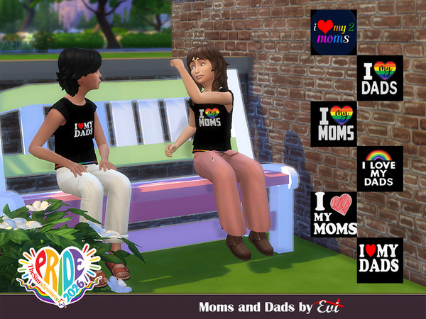 Sims 4 — Moms and Dads by evi — Black T-shirts with pride logos.