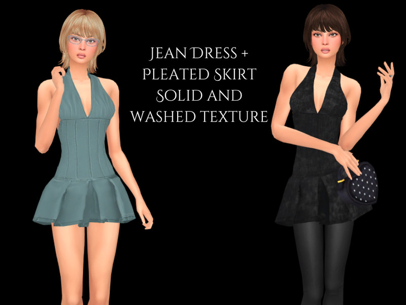 Sims 4 streetwear fashion CC Pleated Denim Dress by Marz_one_15