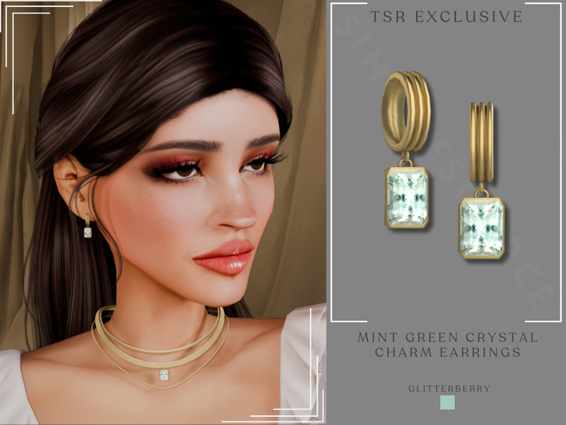 Sims 4 Mint Green Crystal Charm Hoops by Glitterberryfly