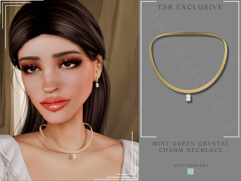 Sims 4 Mint Green Crystal Charm Necklace by Glitterberryfly