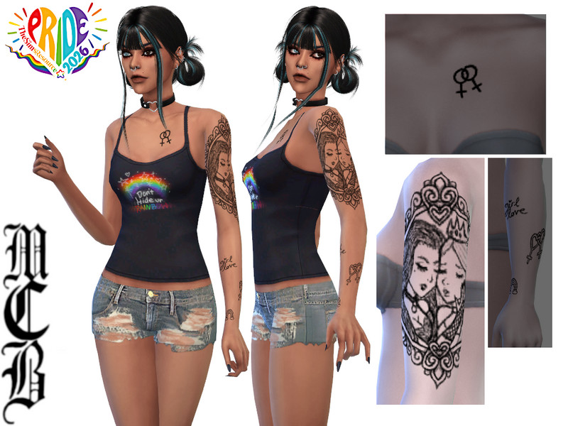Sims 4 Lesbian Lovers In Frame Left Upper Arm Tattoo by MaruChanBe2