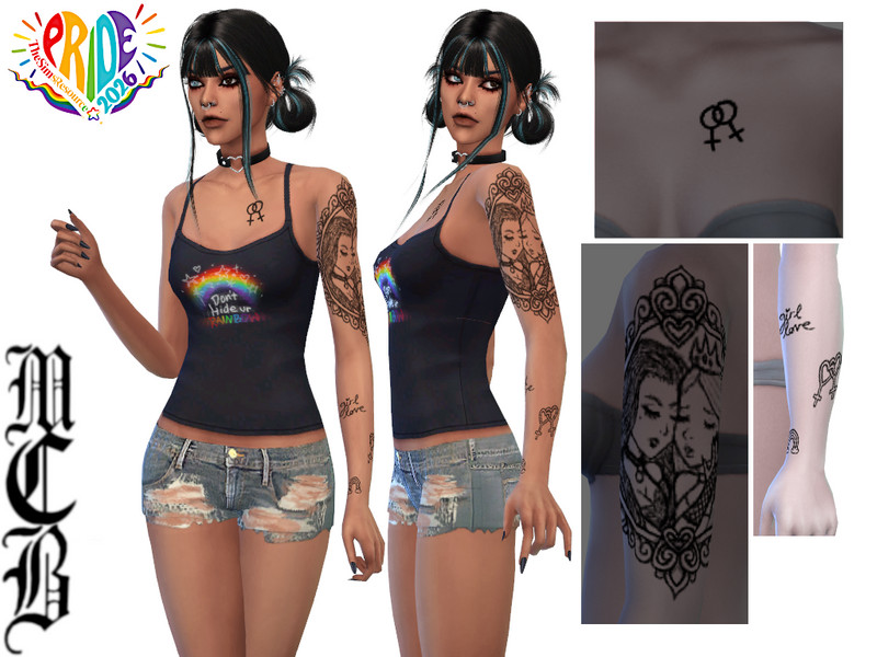 Sims 4 Lesbian Themed Left Lower Arm Tattoos by MaruChanBe2