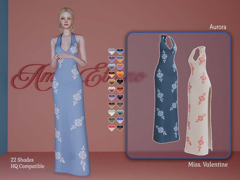 Sims 4 CC Aurora long soft halter dress by MissValentine142
