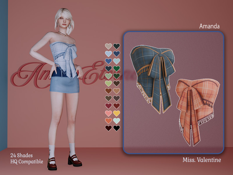 Sims 4 CC Amanda bandeau top with bow on the front by MissValentine142