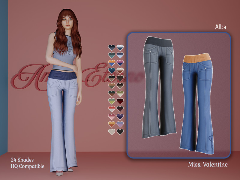 Sims 4 CC Alba flare cotton pants with rib by MissValentine142