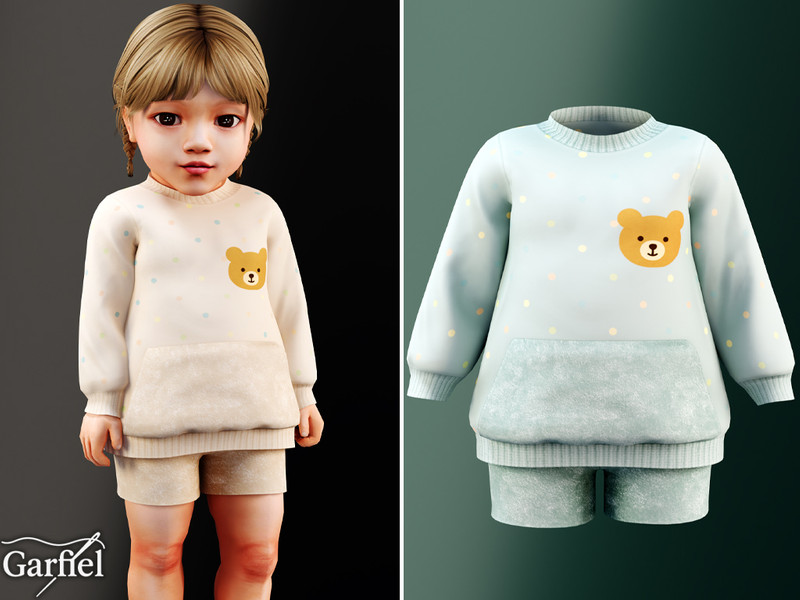 Sims 4 CC Infant - Cozy bear lounge set with playful dotted print by Garfiel