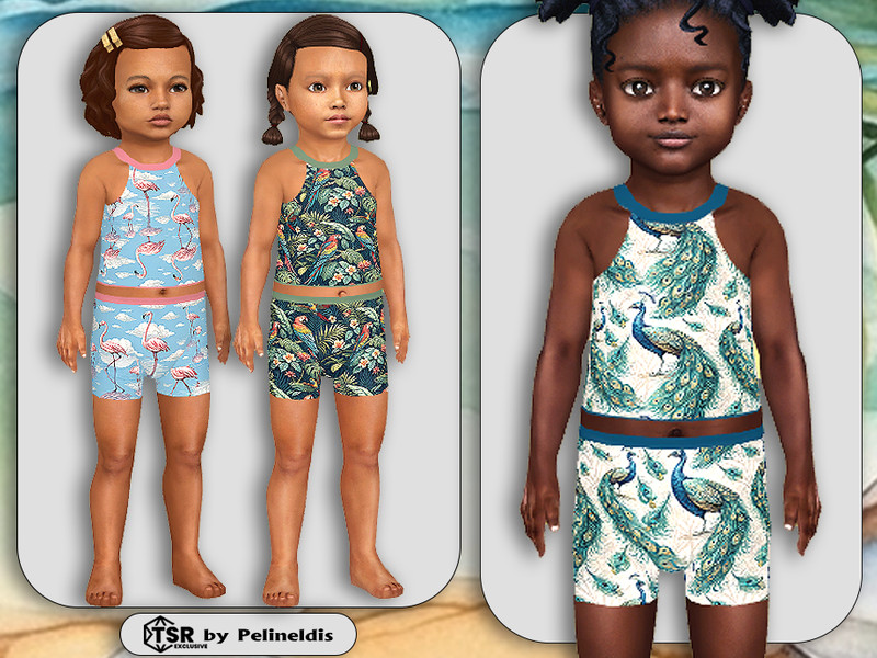 Sims 4 pet and companion animal custom content CC Toddler Tropic Birds Bikinis by Pelineldis