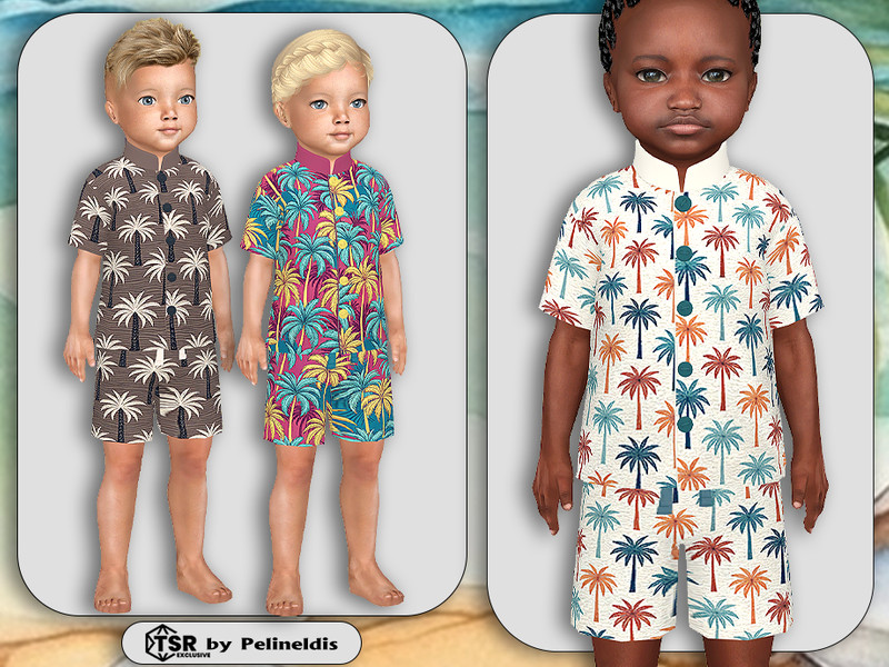 Sims 4 CC Toddler Palm Tree Shirts and Shorts Set by Pelineldis