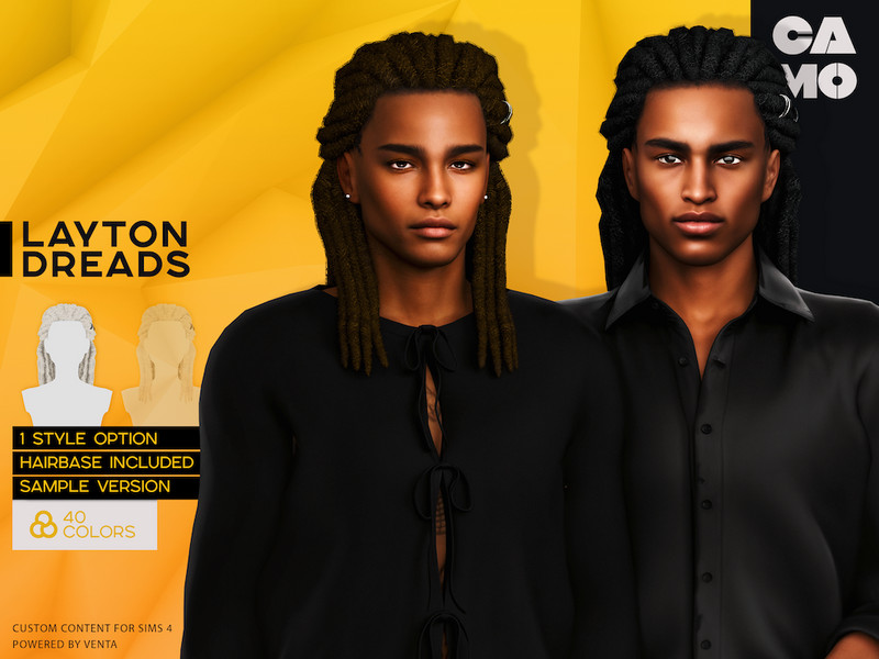 Sims 4 curly coily braided loc and afro hairstyle CC CAMO - Layton Dreads by VentaStudio