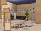 Sims 4 — Kitchen Bliss by matomibotaki — Unusual material mix with wood, marble tiles and decorative border, in 5