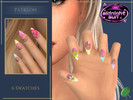 Sims 4 — -Patreon- Midnight Sun Nails by Pitted0live — Summer themed nails with colourful shell and flower details Custom