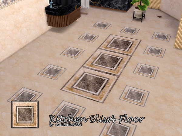 Sims 4 — Kitchen Bliss4 Floor by matomibotaki — Unusual material mix with marble tiles and decorative borders, in 4