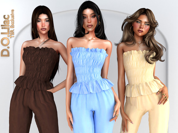 Sims 4 — Linen Escape Set -Top- by DOLilac — Includes: (Top + Bottom)