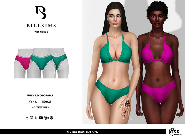 Sims 3 — Mid-Rise Bikini Bottoms by Bill_Sims — These bikini bottoms feature a mid-rise waistband in a minimal design! -