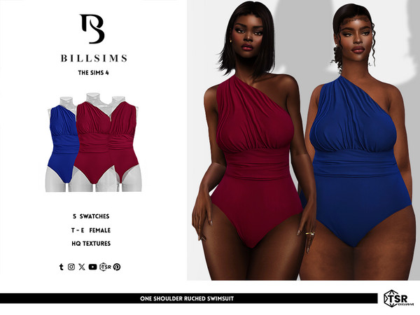 Sims 4 — One Shoulder Ruched Swimsuit by Bill_Sims — This swimsuit features one shoulder design with flattering ruching!