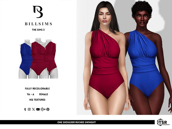 Sims 3 — One Shoulder Ruched Swimsuit by Bill_Sims — This swimsuit features one shoulder design with flattering ruching!