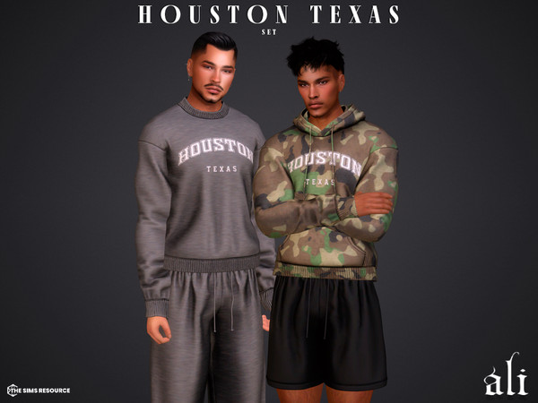 Sims 4 — HOUSTON TEXAS set by ali1 — Set Includes: Houston, Texas lettering hoodie and sweatshirt. Shorts and Sweatpants