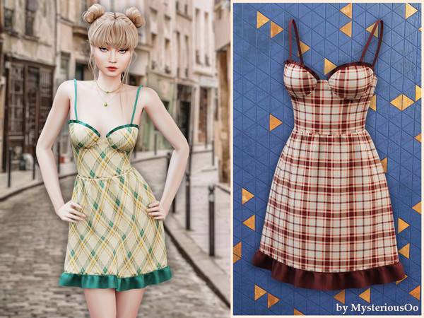 Sims 4 — Autumn picnic sundress by MysteriousOo — A charming sleeveless sundress featuring a fitted corset-inspired