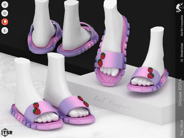 Sims 4 — Shoes KP1A- Female by KaTPurpura — Fluffy flip-flops in pastel colors between pink and purple, and some