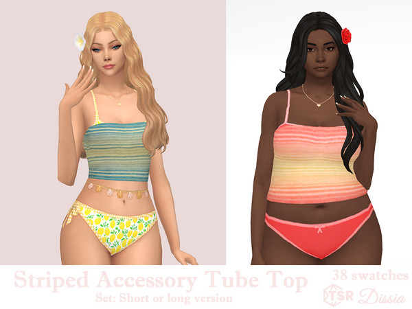 Sims 4 — Striped Accessory Tube Top v2 (Longer) by Dissia — Accessory tube top in stripes pattern in short or long
