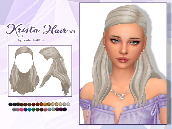 Sims 4 — Krista Hair V1 by Lewbertsn00tles — A delicate half-up, half-down hairstyle, with strands flowing over both